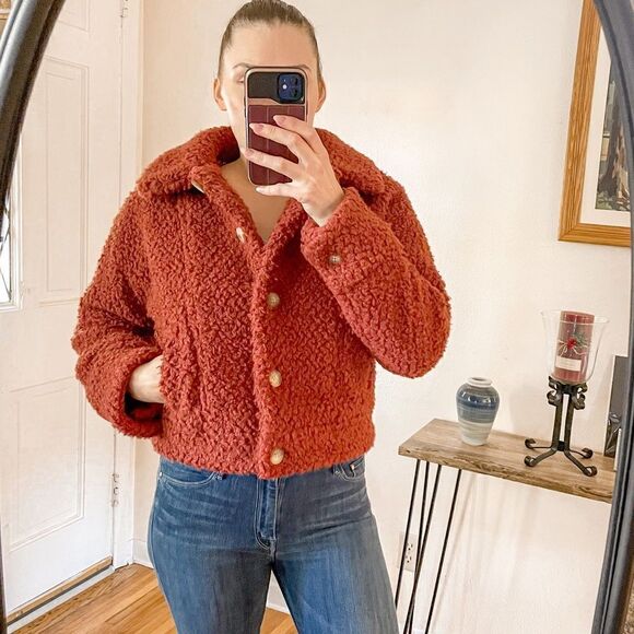 Faherty Timber Ridge High Pile Cropped Jacket Henna - Picture 1 of 10